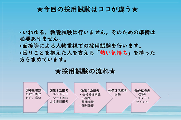 今回の採用試験は、いわゆる教養試験を行いません。<br>　まずは、当ホームページで申込書類をご確認ください。